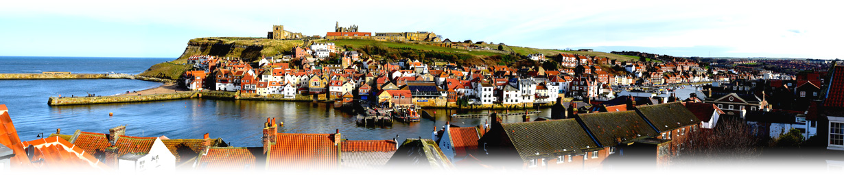 Actualcottages sea view panoramic sea to the north harbour in the center / eastnorth Yorkshire moors to the south. Sunny blue sea and red pan tiled roofs