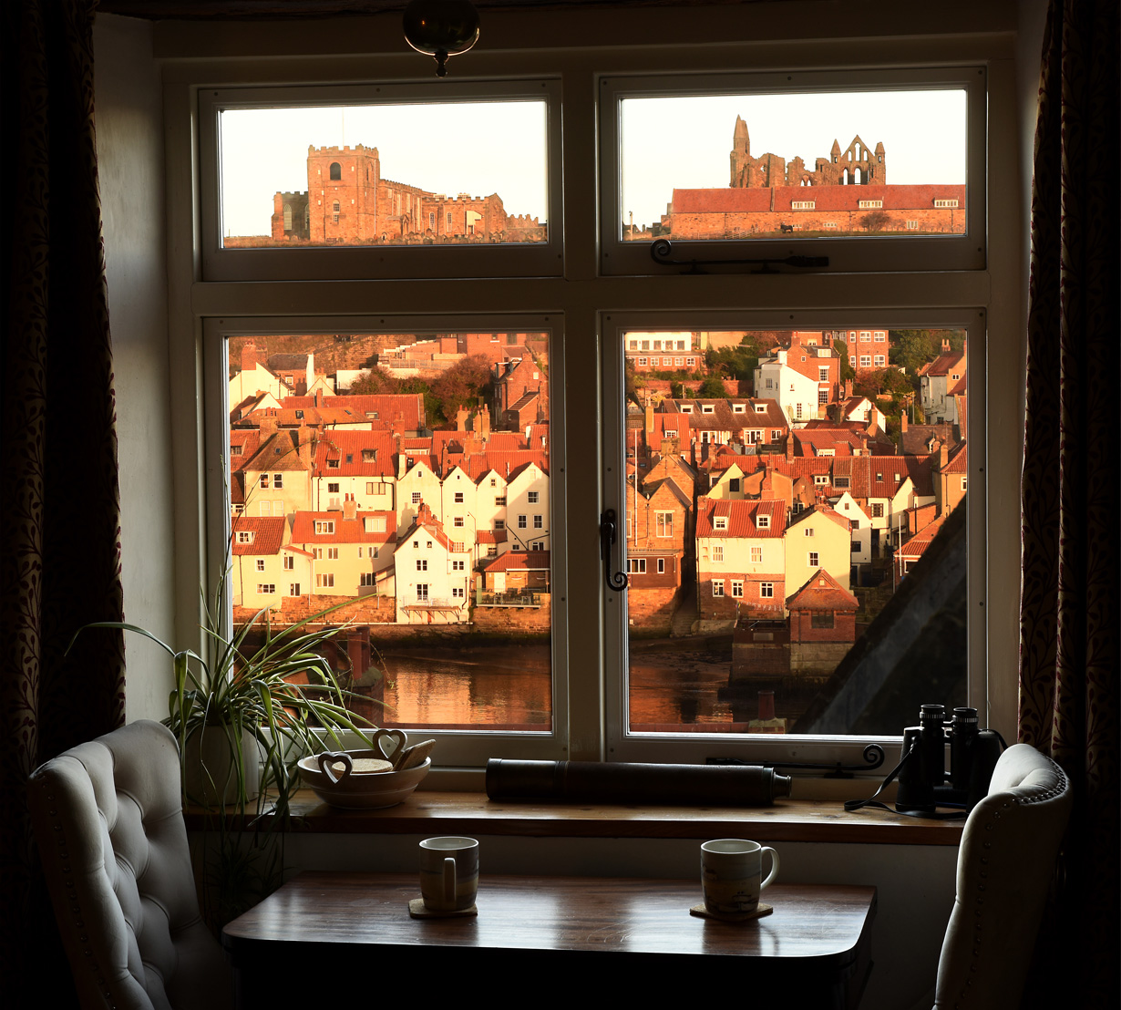View of the Church and Abbey from inside this Whitby holiday cottage