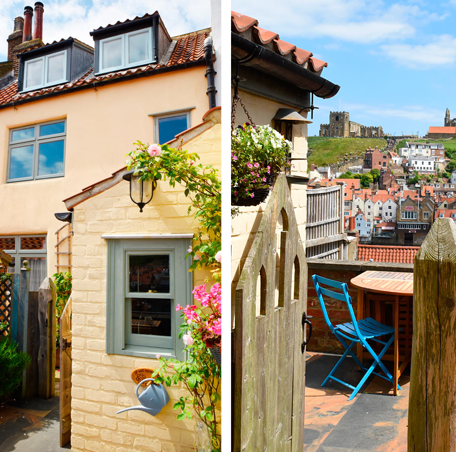 The back of 45 Cliff street holiday accomodation, beatiful cottage with pantiled roof all windows with views